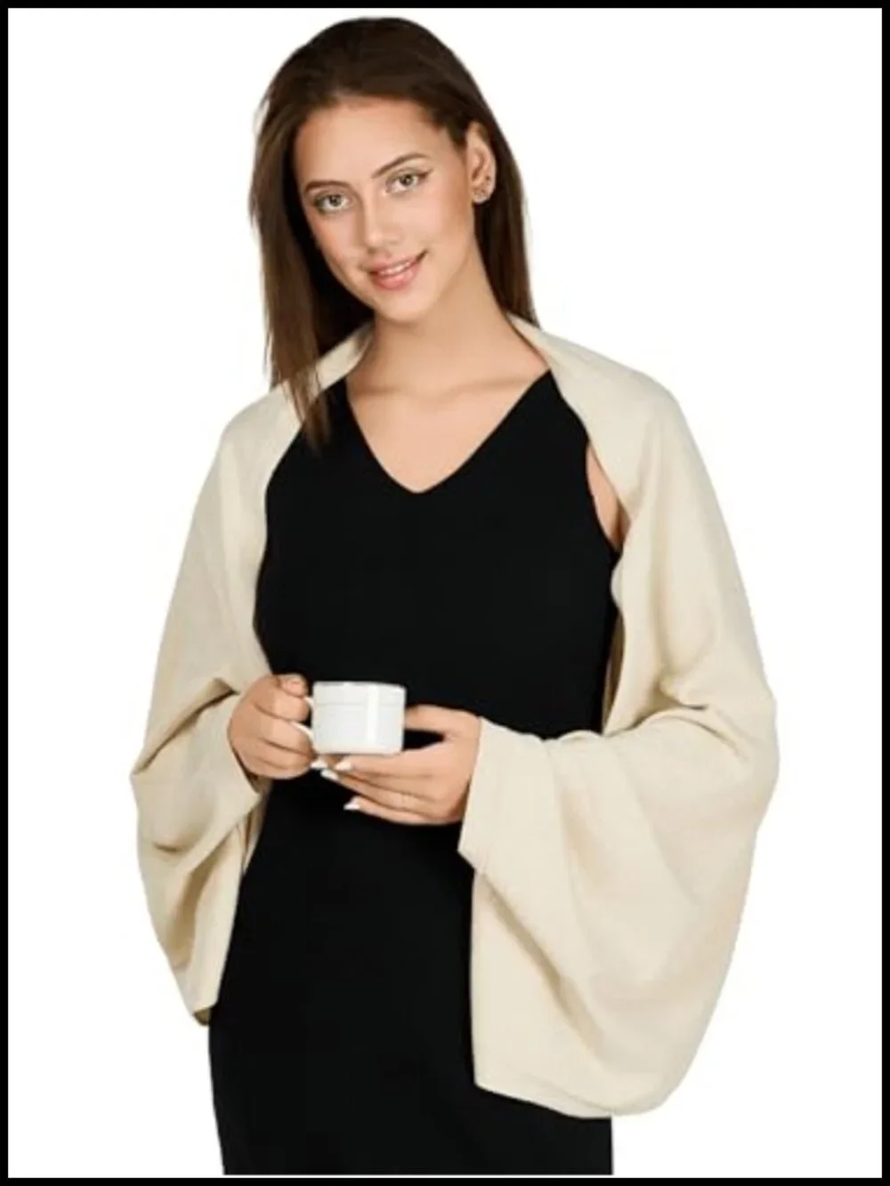 Soft Knitted Shawl Wrap With Sleeves Versatile 4-Way Wear